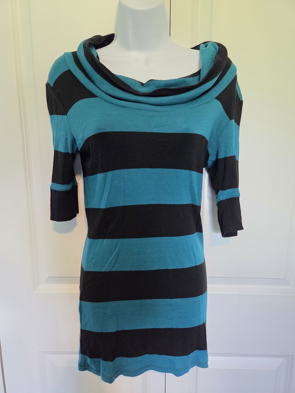 Express Teal and Black Cowl-Neck Tee